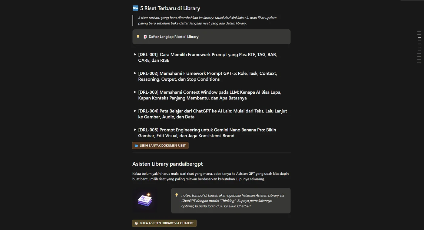 Preview daftar riset terbaru di Deep Research Library