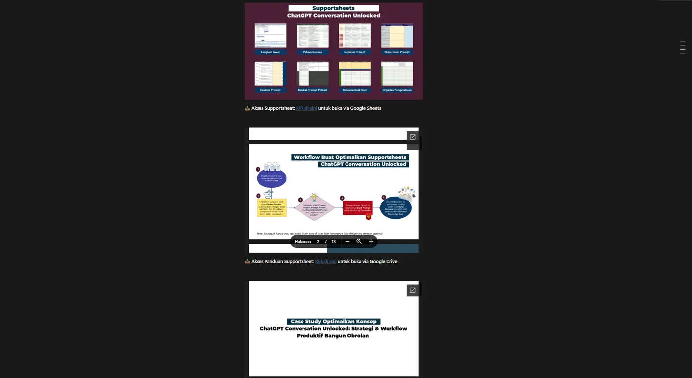 Preview panduan supportsheet ChatGPT Conversation Unlocked